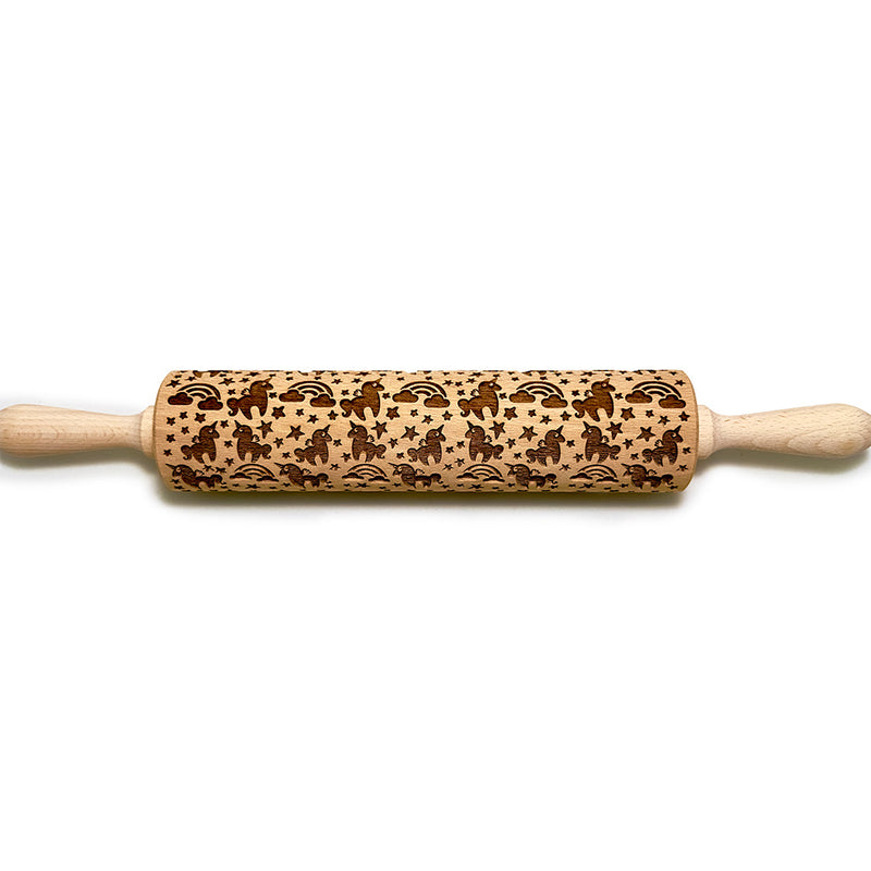 Engraved Rolling pin with Unicorn Pattern