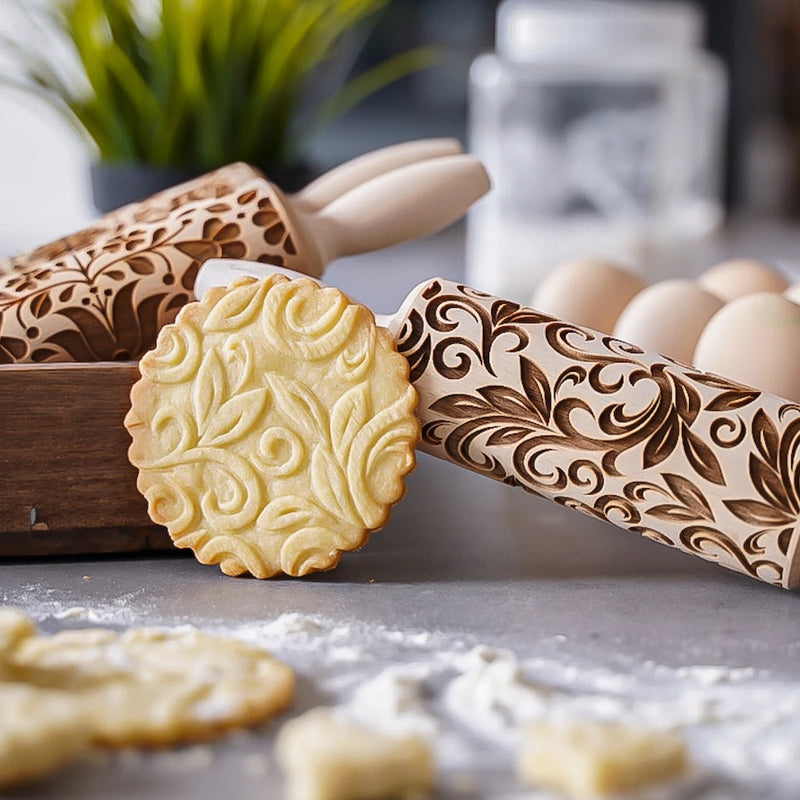 Engraved Rolling pin with Wild Garden Pattern